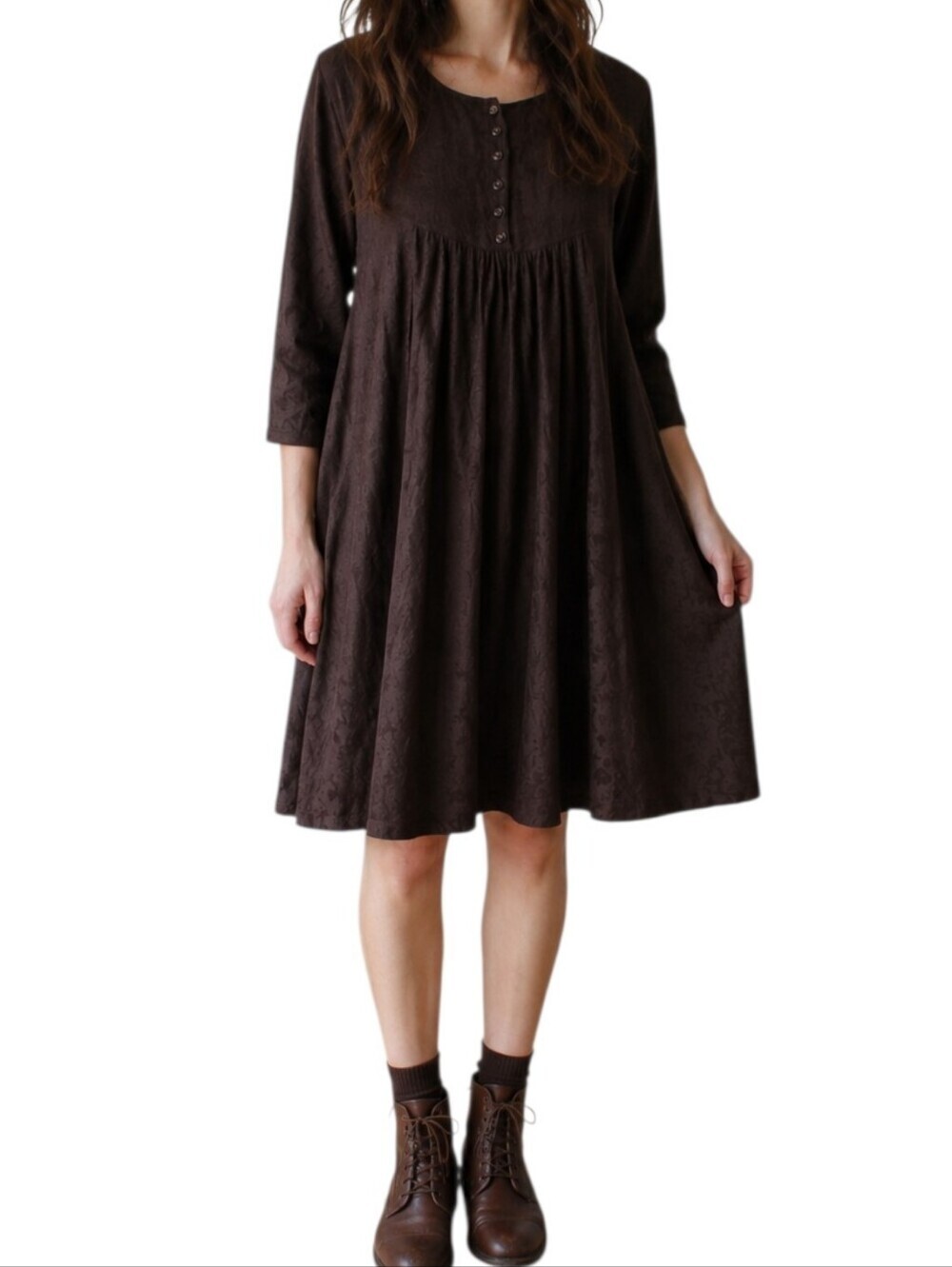 Vintage April Cornell Prairie Dress Brown Babydoll Women Large 90s
